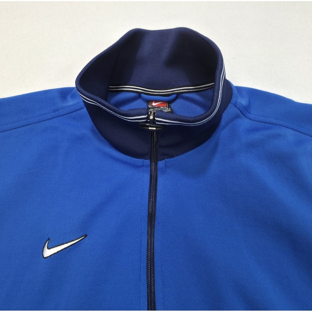 VTG Nike Track Jacket Mens L Blue White Windbreaker Full Zip Y2K Textured